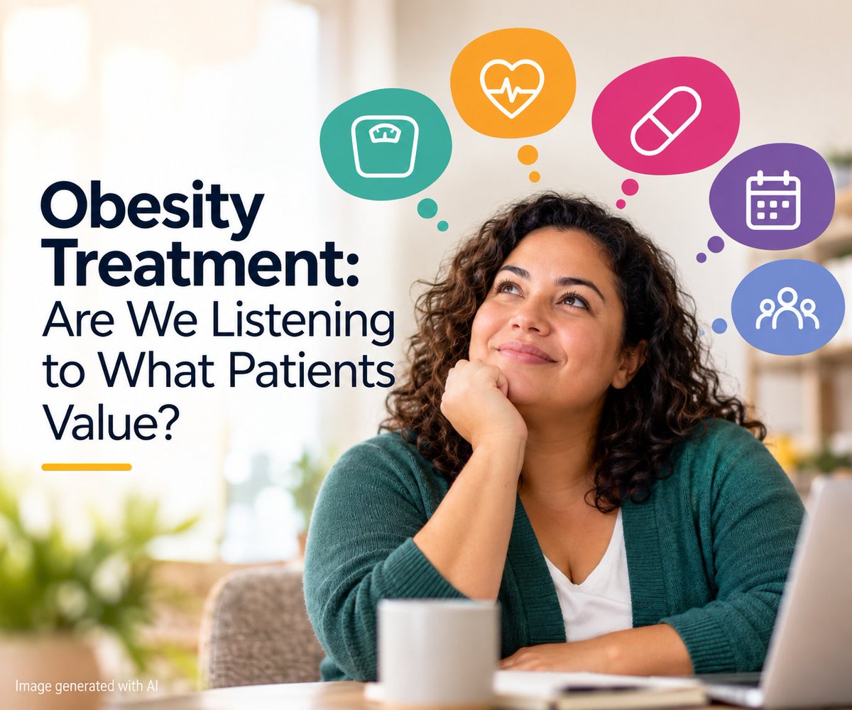 ObesityMatters's tweet photo. What matters most to patients when choosing obesity treatment?

A US study of 800 adults highlights the importance of effectiveness, cardiovascular benefits and treatment preferences.

At Obesity Matters, we believe patient voices must guide care.

https://t.co/P955GAsaZb https://t.co/YKSBwhlb5w