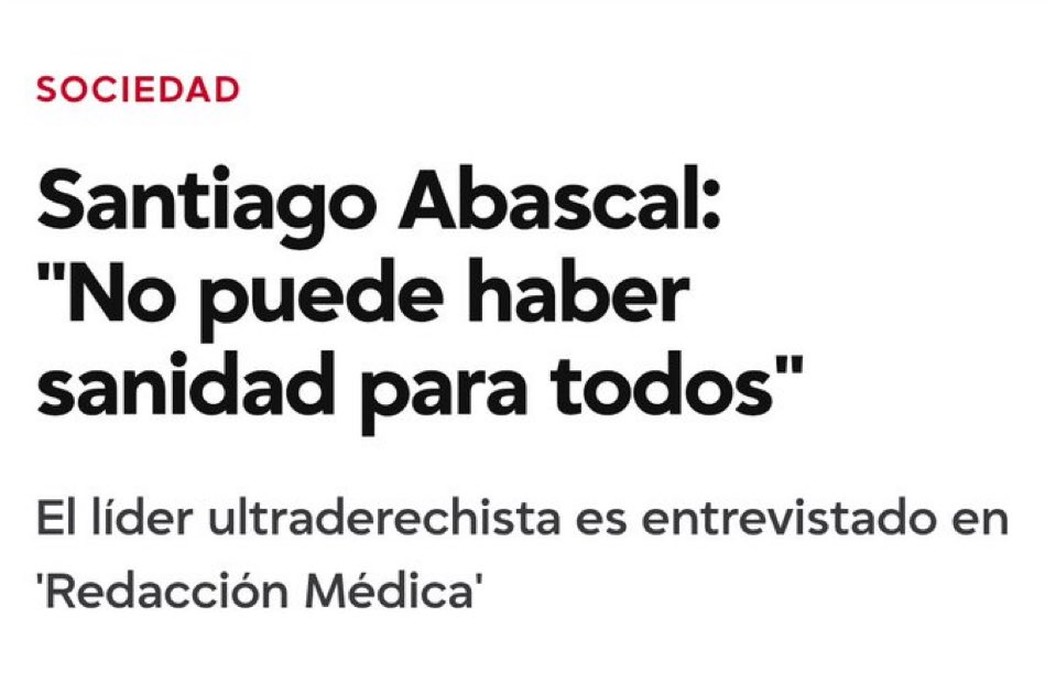 AlejandroCence2's tweet photo. La gente se cree que Abascal se refiere a los moros, pero se refiere a ti. No habrá sanidad para ti si no puedes pagarte la privada. Y créeme que si tienes cáncer no vas a poder pagarla. Echa un ojo a lo que está pasando en EEUU. https://t.co/IEnm2lGAKZ