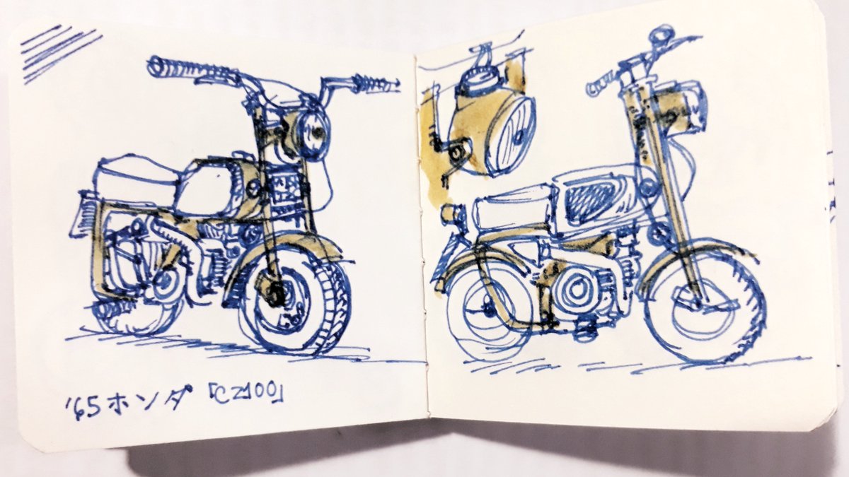 Anmonia6's tweet photo. Some pages in my square sketchbook: tetsuo in barbour jacket and random bikes 😊🌻🌻🌻 https://t.co/Rs9sAgplSQ