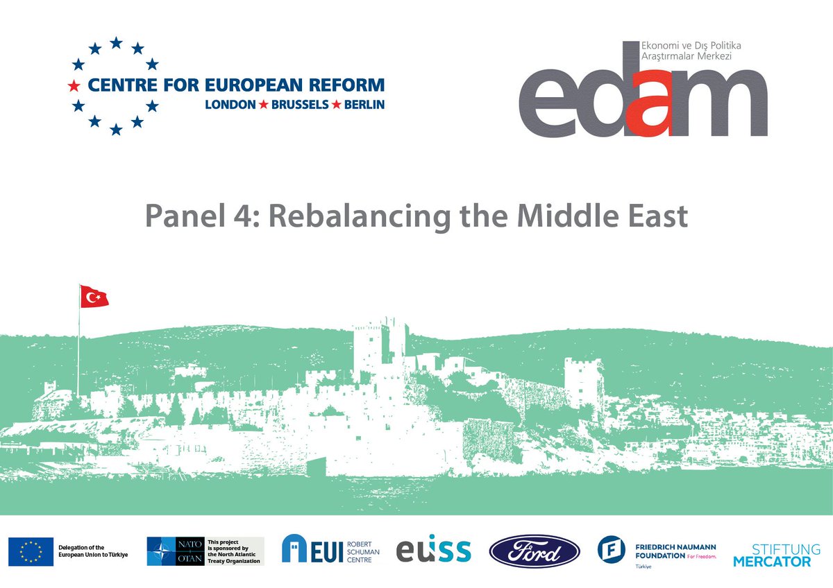 CER_EU's tweet photo. Our final panel at #TheBodrumRT considered how to rebalance the Middle East. Our speakers were @aneichhorst @EUinEgypt, Ellie Geranmayeh @ecfr, @TarekmOsman @EBRD &amp; @soliozel2 @kocuniversity, chaired by CER_IanBond https://t.co/oa5xQbglvb
