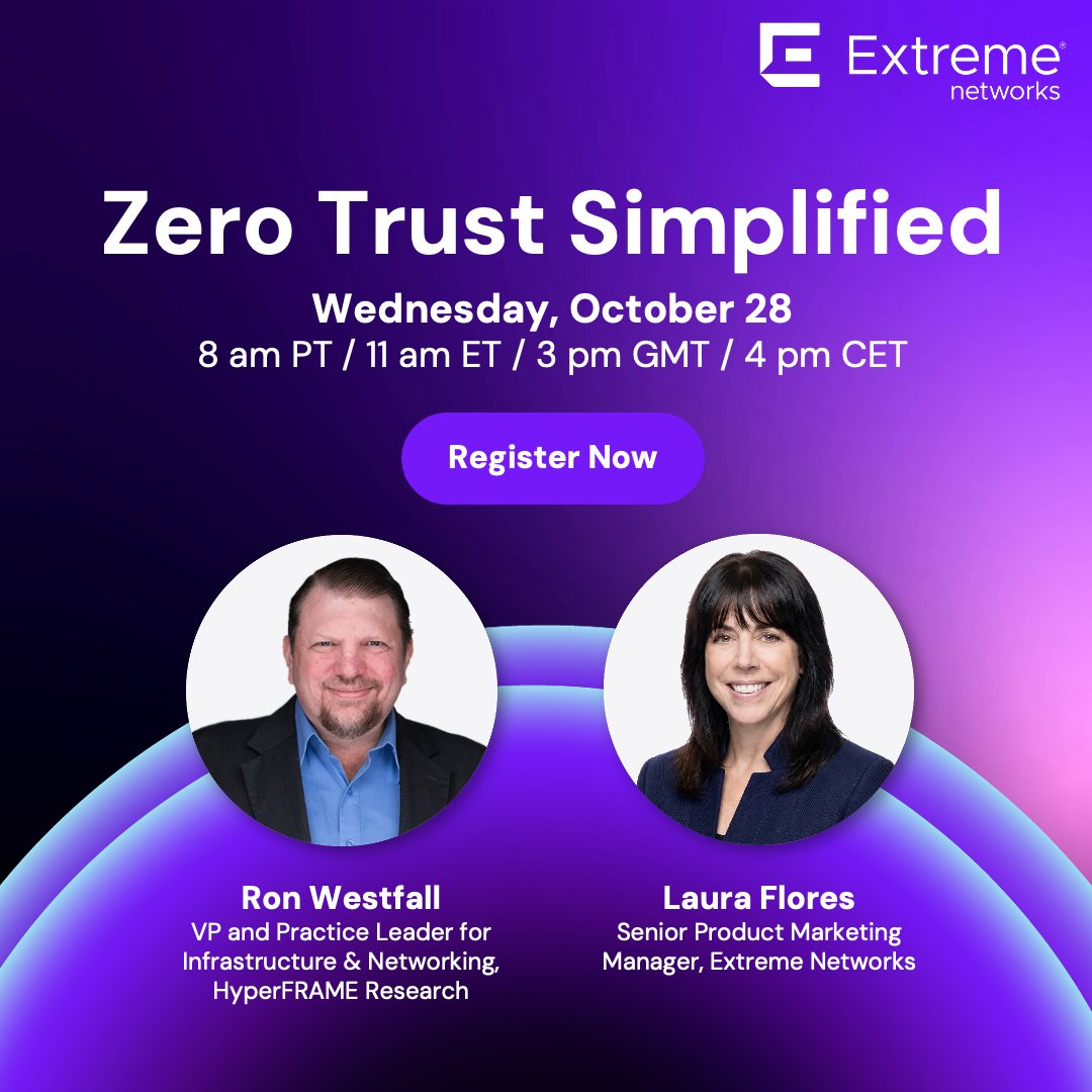 ExtremeNetworks's tweet photo. 🛡️ #ZeroTrust is essential, but implementation can be complicated. So what’s the key to success? Join us this #CybersecurityAwareness Month to explore new HyperFRAME Research findings on the strategies & architectures that simplify security operations across industries.

Register now: https://t.co/ZP2HJfT36U