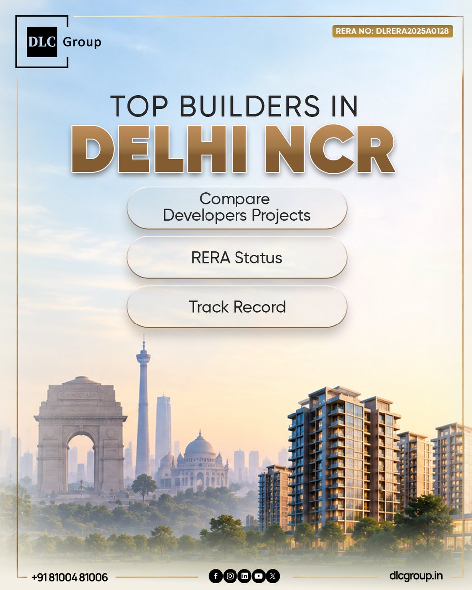 DLCGroupLLP's tweet photo. Top builders in Delhi NCR? Treat any list as a shortlist, not a ranking. Compare the PROJECT: RERA status, construction progress, possession terms &amp; total cost. Full guide 👉 link in bio
https://t.co/zSvUpXxqVE

#TopBuildersInDelhiNCR #DelhiNCR #RealEstateIndia #RERA https://t.co/rUG0qfpI4r