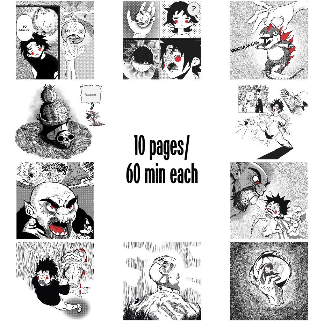 hanmakeit's tweet photo. 10 pages of my Inktober comic, each drawn in 60 minutes or less ⏱️ Goal: draw no matter what and build a story out of random prompts. 21 pages to go!

#inktober2026 #inktobercomic #manga #comicart https://t.co/nd4LRizTUg