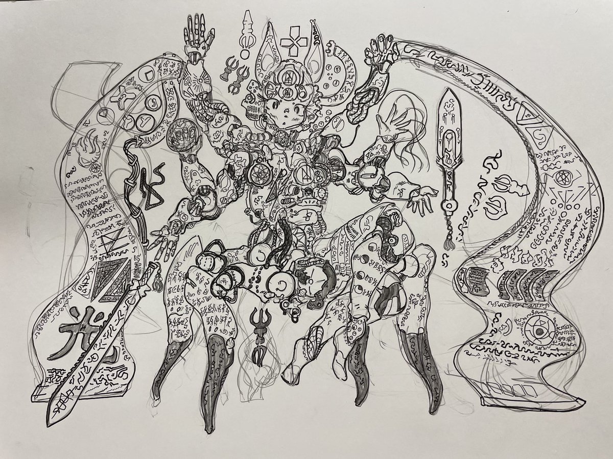 Error502_Art's tweet photo. 「それら」

宇宙外の創作物ではなく創造者であり、知覚することはできても、表現する方法は「絵」しか無いく、言葉では表現のしようがなく“知”の存在する全ての世界を観測している。
マルチバースのマルチバースを作り出した超高位存在。
　能力は全知全能そのもの、逆観測により形態は常に変化する。 https://t.co/6JZhX9mNpe