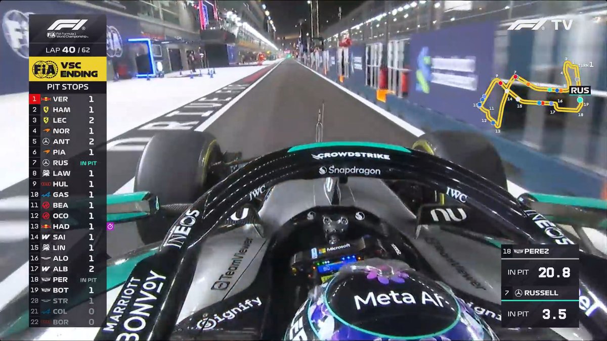 f1speed_indo's tweet photo. George Russell masuk pit tepat di saat VSC ending.

Dia bisa overcut Bearman dan sekarang ada di P10. https://t.co/nBVkn80tQq