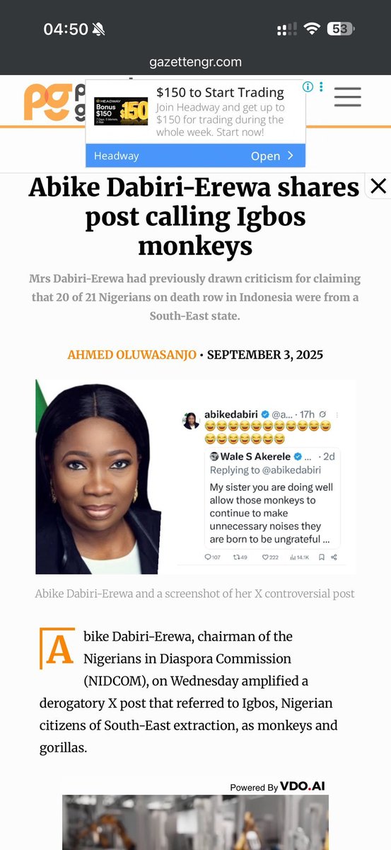 UnkleAyo's tweet photo. The brazen Irony. 

This is the tweet in question. 

The irony at the fact that I'm reading this tweet again &amp; watching a video of her talking (on mute). 

You have the guts to laugh at a gorilla joke? @abikedabiri  😂

You that Burna boy is supposed to be using as costume? https://t.co/UUPmo6cAIS
