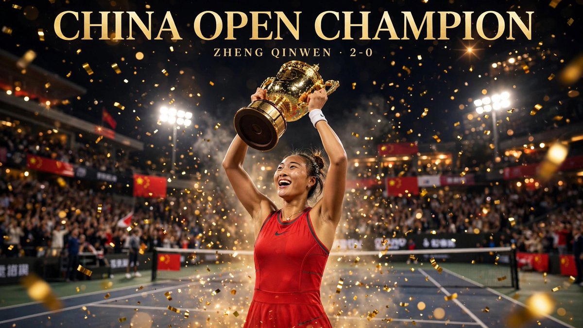 kakarotaa's tweet photo. CHAMPION 🏆 Zheng Qinwen beats Andreeva 6-4, 7-6 to win the China Open — her first WTA 1000 title, and the first for a Chinese player on home soil. From elbow surgery to Beijing glory. #ZhengQinwen #ChinaOpen https://t.co/BPtimHg4p0