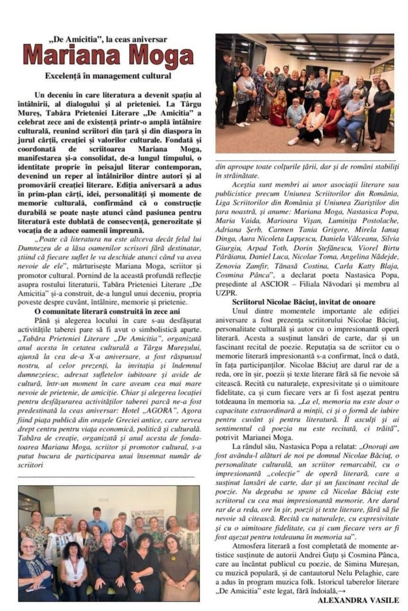 prof_andreigutu's tweet photo. „De Amicitia” - 10 ani de activitate literară
Sub îndrumarea scriitoarei Mariana Moga, Gruparea Literară „De Amicitia” a adunat, de-a lungul celor zece ani de activitate, oameni uniți de dragostea pentru literatură și cultură. https://t.co/H89G2K7d84