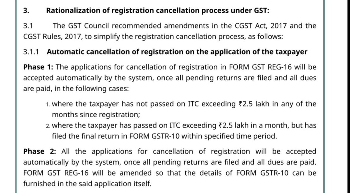 rambajajgst's tweet photo. 🚨 BIG GST RELIEF PROPOSED!

GST Registration Cancellation may soon become AUTOMATIC! 🔥

The GST Council has proposed a 2-phase reform:

✅ Phase 1: Automatic approval of GST REG-16 applications for specified taxpayers, subject to filing pending returns and payment of dues.

✅ Phase 2: Automatic cancellation for ALL taxpayers, subject to the same conditions.

📌 FORM GSTR-10 details to be incorporated into REG-16.

Less paperwork. Less departmental delay. More ease of doing business!

will this will finally end unnecessary delays in GST registration cancellation?

Ram Bajaj
8696424223

For Regular GST Updates, Join this Group
https://t.co/nYeGkF2n6i