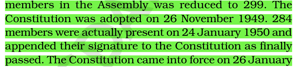 GoNcerts's tweet photo. 📜 Constituent Assembly numbers UPSC loves:
👥 299 members after Partition
✅ Adopted: 26 Nov 1949
✍️ 284 signed on 24 Jan 1950
🇮🇳 In force: 26 Jan 1950
#UPSC #NCERT #Polity #ConstituentAssembly #UPSCPrelims https://t.co/s4k2p40F2j