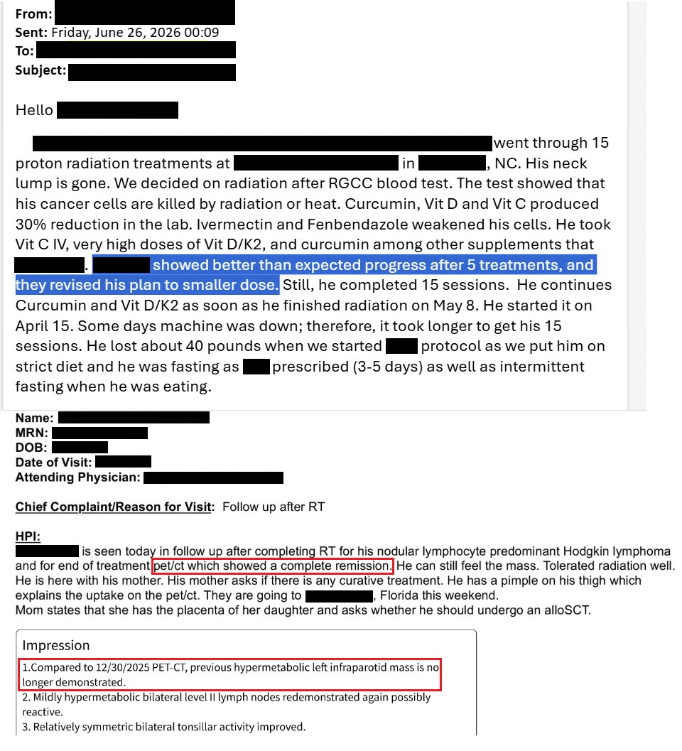 MakisMedicine's tweet photo. NEW ARTICLE: IVERMECTIN, MEBENDAZOLE, CBD, Curcumin Testimonial - 18 year old North Carolina boy with Hodgkin Lymphoma reports after 6 months - complete remission!

Another Ivermectin Pediatric Success story! 😃

18 year old North Carolina boy with Hodgkin Lymphoma in the neck

In January 2026 he started:

Ivermectin 1.5mg/kg/day
Mebendazole 1500mg/day
CBD 100mg/day
Curcumin 2000mg/day

He also had 15 Proton Radiation treatments in April

Results after 6 months: Complete Remission

“XXX showed better than expected progress after 5 treatments, and they revised his plan to smaller dose.”

It's important to record these as well.

1. Oncologists often have a shocked reaction to the amazing results - record their reaction.

2. Oncologists may actually revise the original treatment plan after seeing the benefits of Ivermectin, Mebendazole and Fenbendazole - record these as well.

Lymphoma has been one of those cancers that are often very responsive to repurposed drugs, especially when combined with conventional therapy.

Right now, the standard of care for Lymphoma should be conventional + repurposed drugs. Everyone would win.

Patient wins - better results, less chemo or radiation
Oncologist wins - much better results
Radiation Oncologist wins - much better results

So who loses? 

That's always a good question to ask.

I have helped over 9000 Cancer patients with Ivermectin, Mebendazole and Fenbendazole in the largest "Right to Try" research project in the world.

I have to block 20-30 Big Pharma bot accounts daily that engage in attacks, abuse or harassment because cancer patients are being helped and they're getting better.

Mainstream Oncology is a very dirty business.
One of the dirtiest.