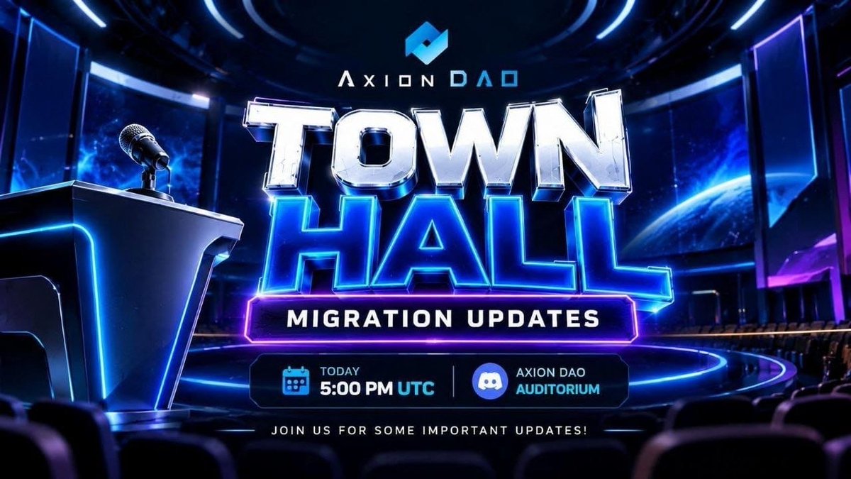 axion_network's tweet photo. 📢 ATTENTION AXIONAUTS! 

Join us TODAY at 5:00 PM UTC for a special Axion DAO Town Hall!

🎙️ Topic: Migration Updates
📍 Venue: Axion DAO Auditorium in Discord: https://t.co/k4iKaYB7UB

We'll be sharing important updates and discussing what's ahead for Axion DAO.

See you there, Axionauts!