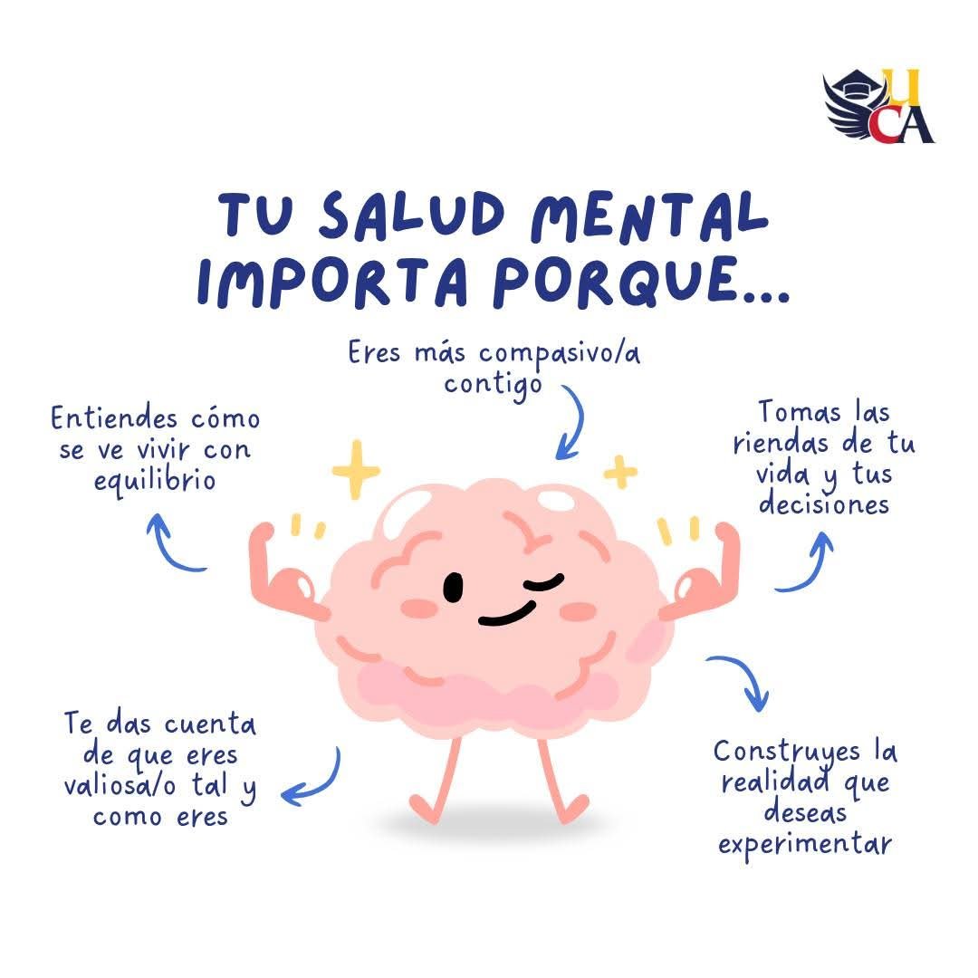 UCA_Certifica's tweet photo. 🧠💙Cuidar tu mente también es cuidar tu futuro.
Hablar de lo que sentimos, pedir ayuda y darnos un espacio para estar bien también es avanzar.
Hoy recordamos que la salud mental merece atención, respeto y cuidado. No tienes que poder con todo tú solo.
#UCA https://t.co/uM4TLDaL0T