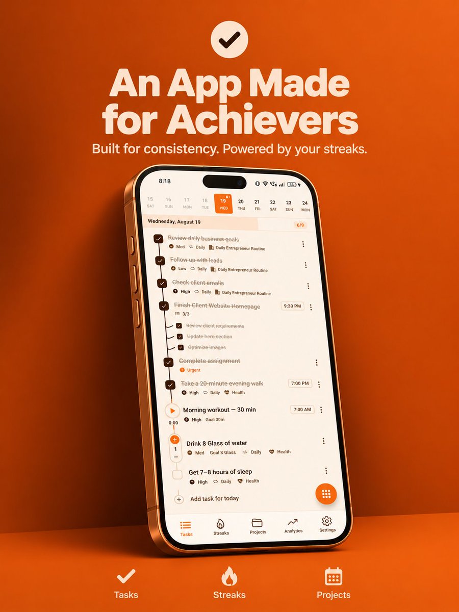 taskkeapp's tweet photo. Big goals are built through small actions repeated every day.
Taskke helps you organize tasks, build habits, track streaks, and stay consistent with the routines that move you forward.
Less planning. More doing. 🔥
Your tasks. Your streaks. Your progress.
#Productivity #taskke https://t.co/LQMAEVrmbs
