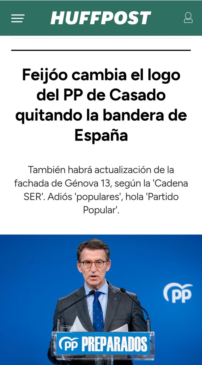 ElsadelCastill3's tweet photo. FEIJÓO ES LA GRAN ESTAFA.

Al poco tiempo de ser nombrado presidente del PP, Feijóo retiró los colores de la bandera de España del logotipo del partido. Hoy los vuelve a exhibir en campaña.

En un vídeo, declaraba a Inda su rechazo a gobernar con partidos soberanistas que NO están dispuestos a ceder su soberanía al Gobierno Europeo. Claramente se refiere a VOX.

Feijóo es una marioneta del Gobierno Europeo presidido por Ursula von der Leyen. No olvidemos que el PP forma coalición con el PSOE en Bruselas.

Las apelaciones de Feijóo al patriotismo con ese "¡Viva España!", cerrando un vídeo que recuerda la España que el PP y el PSOE han destruido a las órdenes de Bruselas, recuperando la bandera de España,  chirrían hasta el punto de parecer una prostituta política.