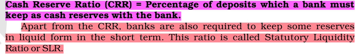 GoNcerts's tweet photo. 🏦 CRR = % of deposits a bank must keep as cash reserves with the bank
💧 SLR = reserves banks keep in liquid form
Two classic monetary policy tools.
#UPSC #NCERT #Economy #RBI #UPSCPrelims https://t.co/CvpQFyMDeN