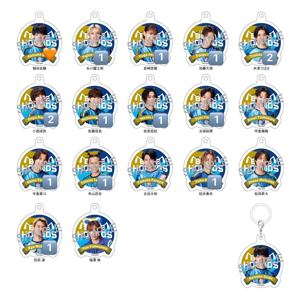remon2135's tweet photo. 【交換・譲渡】ACTORS☆LEAGUE in Futsal 2026 アクターズリーグ アクリめじるしアクリルチャーム 

求)植田、定価

譲)糸川、岩崎、加藤、木津、小西、佐藤、佐奈、玉城、手島、寺山、松井、松田凌

交換優先
当方会場付近手渡し希望
お気軽にお声掛けください https://t.co/c0VkD8sNxd