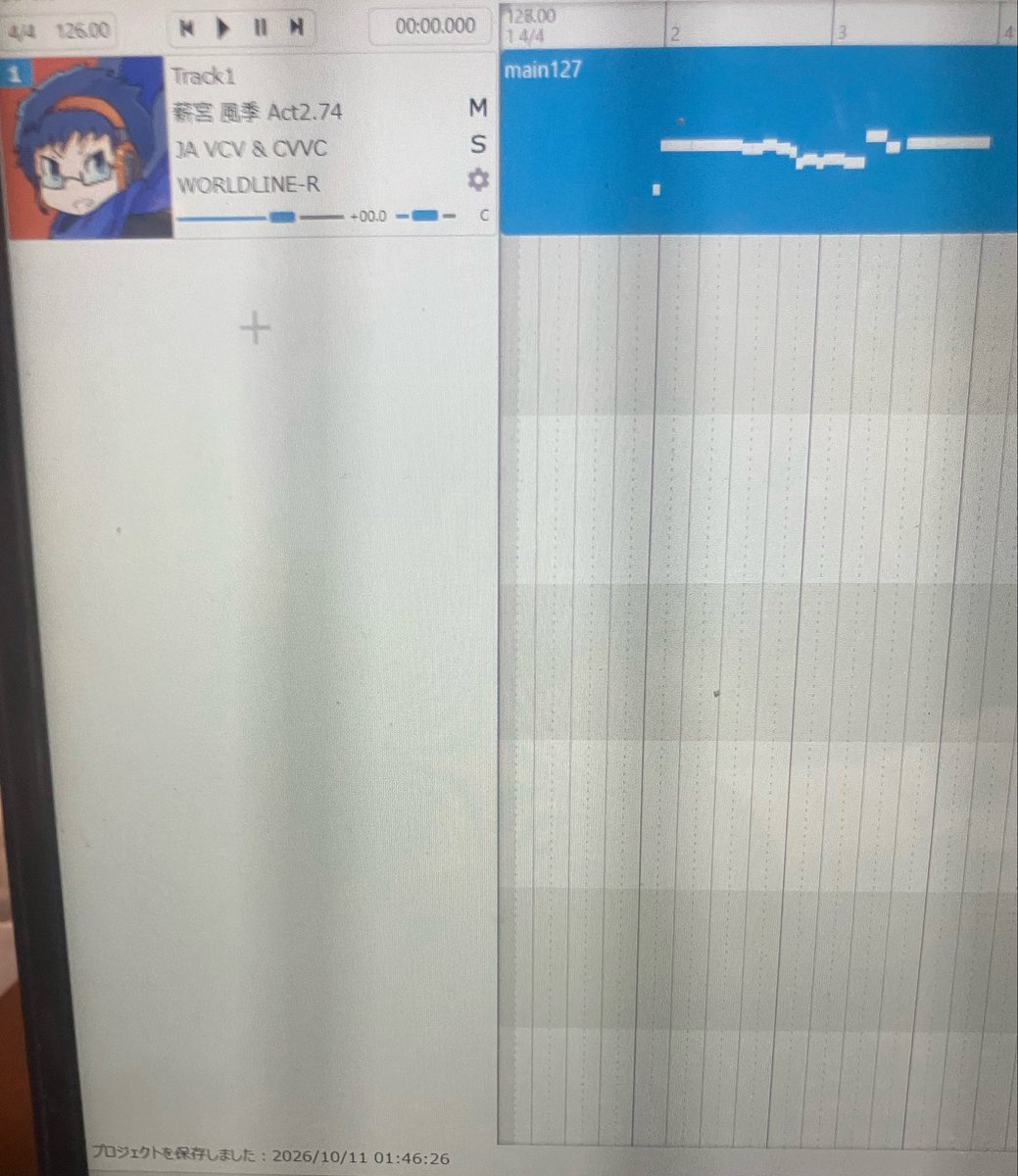 ia_wc2005's tweet photo. 直撮りでもうしわけかいが、これが私の限界PCで動いてる薪宮風季さんです。ちなみにKAITOの歌をベタ打ちで歌わせてる https://t.co/sQS1lmSXyW