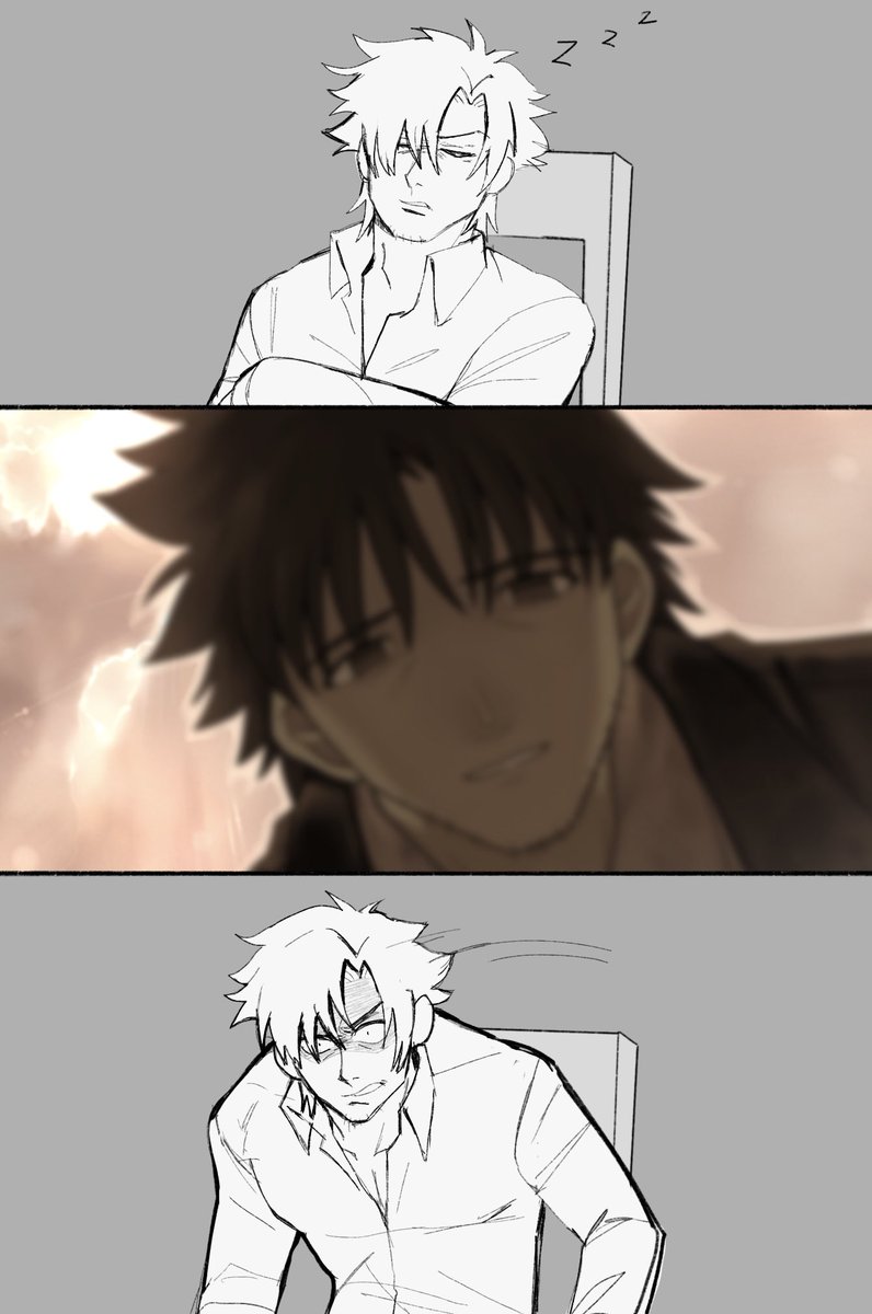 Krisdice_'s tweet photo. Couldn’t think of a natural way to Archer to reveal his identity so I think the funnier option is for Kiritsugu to get jumpscared with his own face via seeing Archer’s dream https://t.co/VgTzuH3ruC