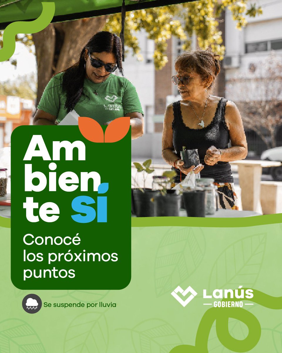lanusmunicipio's tweet photo. ¡AMBIENTE SÍ! Lanús Recicla ♻️

Acercarte con tus residuos limpios y secos a nuestros puntos de reciclaje de 10:00 a 13:00.

👉 Martes 13 de octubre
📍 Plaza Villa Obrera (Eva Perón 2400, Lanús Este)
📍 Parque Lineal (Av. Gral. Pinto 4700, Monte Chingolo)

👉 Miércoles 14 de octubre
📍 Barrio Obrero (Chaco y Cnel. Murguiondo, Valentín Alsina)
📍 Plaza Constitución (Av. Tte. Gral. Juan Domingo Perón 3000, Valentín Alsina)
📍 Plaza Arias (Carlos Gardel 1300, Lanús Oeste)

👉 Jueves 15 de octubre
📍 Plaza Sarmiento (Av. 9 de Julio 1900, Lanús Este)
📍 Plaza Ricardo Rojas (Bustamante 900, Gerli)
📍 Plaza Atlántida (Chaco 1050, Lanús Oeste)

👉 Viernes 16 de octubre
📍 Plaza San Martin (Santiago Plaul 1900, Lanús Oeste)
📍 Plaza Capitán de Los Andes (Av. Hipólito Yrigoyen 3863, Lanús Oeste)
📍 Plaza 25 de Mayo (Santiago Plaul 3201, Lanús Oeste)

Y de 10:00 a 17:00
👉 Sábado 17 de octubre
📍 Plaza Auyero (Ramón Cabrero y Córdoba, Remedios de Escalada)

✅ Ecopunto
✅ Entrega de semillas
✅ Recepción de residuos de aparatos eléctricos y electrónicos

#LaCiudadQueNosMerecemos 🩵