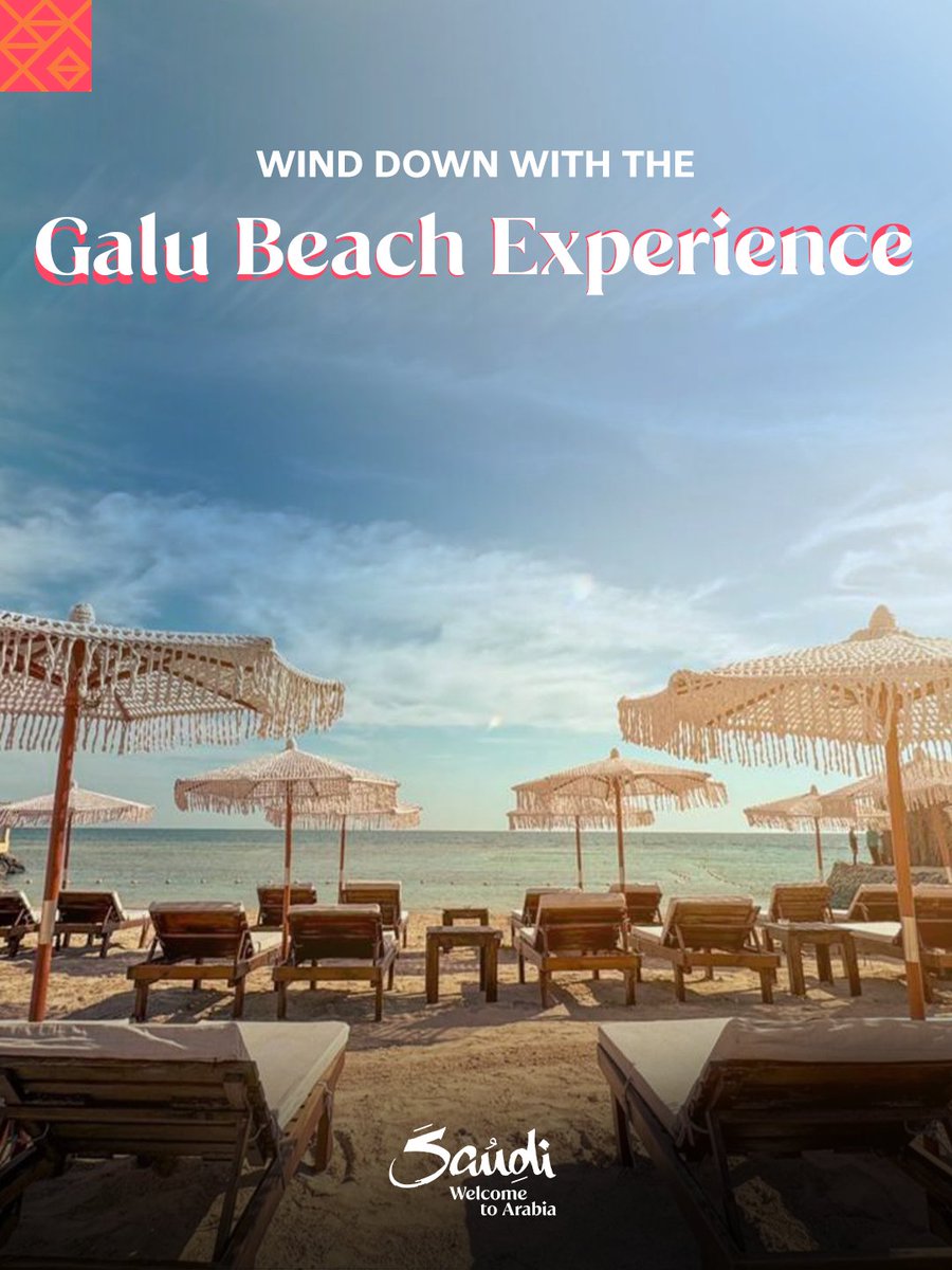 VisitSaudi's tweet photo. Your day by the sea, however you like it 🌊🌴​
Take it slow, get moving, or simply enjoy the view all the way through sunset.​
​
📍 Galu Beach Club, Jeddah​
🗓️ Till 31 October​
​
Find your beach plan:​
https://t.co/UZcgNLdJzQ
​
#VisitSaudi https://t.co/QZFpsvxGDx