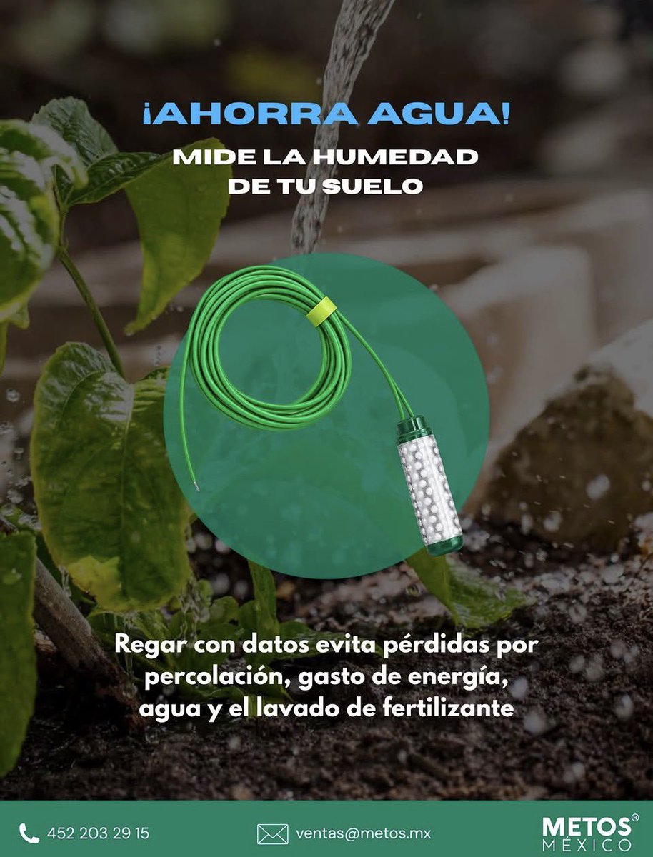 Metos_mx's tweet photo. Watermark: Sensor de humedad de suelo que permiten ahorros de agua de 20 a 40% al evitar riegos innecesarios, sin afectar rendimiento ni calidad

📲 Contacto: 452 203 29 15
📧 Correo: ventas@metos.mx

#metos #clima #cultivo #agricoltura #méxico #metos5 #agriculturainteligente https://t.co/cFIYDMvP3Z