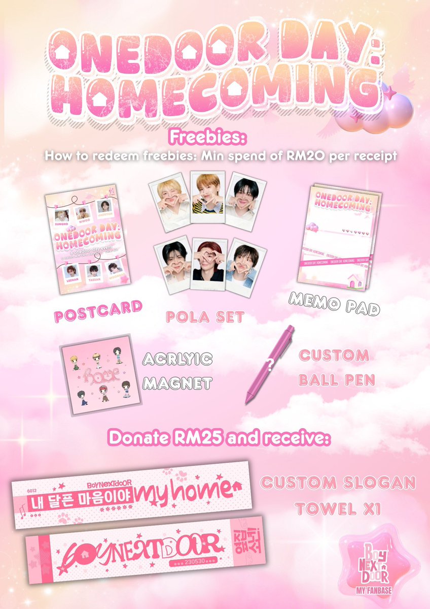 boynextdoor_my's tweet photo. MY Onedoor! You're invited to
 
𝙊𝙉𝙀𝘿𝙊𝙊𝙍 𝘿𝘼𝙔 : 𝙃𝙊𝙈𝙀𝘾𝙊𝙈𝙄𝙉𝙂 💌

♡ MM Cafe, Immersify KL, Lalaport
♡ 8th November 2026, 11am-4pm
♡ Walk-in event

To purchase our donation kit:
https://t.co/zFOBPMcXfk

Let's celebrate ONEDOOR's Special day together 💗 See ya! 
#ODHomecoming #MYOnedoor