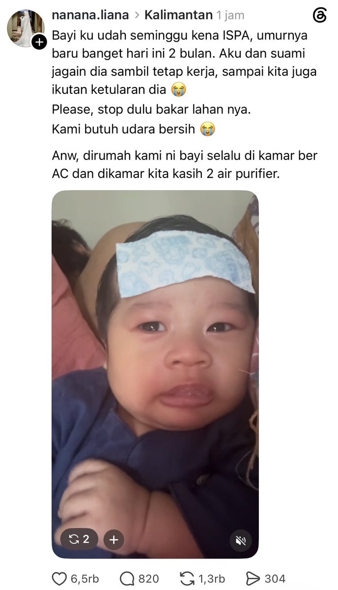 komisarisnetzen's tweet photo. Sumpah ga tega banget liatnya😭

bayi baru 2 bulan sudah harus melawan kerasnya ISPA.

Raja Juli liat ini, lu mau bikin berapa banyak lagi bayi kena batuk-batuk dan sesak nafas?

#PrayForKalimantan https://t.co/iCAynnuQ5M
