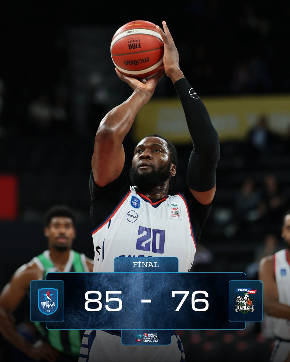 AnadoluEfesSK's tweet photo. 👊 Üçüncü hafta, üçüncü galibiyet! Basketbol Süper Ligi’nde namağlup devam ediyoruz.
Anadolu Efes 85 - 76 Yukatel Denizli Basket | Maç Sonucu
#SahayaHükmet #RuleTheCourt https://t.co/zJARO5az8s