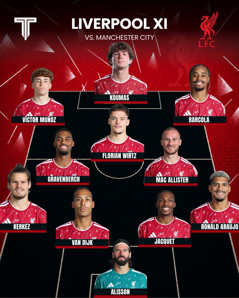 TouchlineX's tweet photo. 🚨 𝗢𝗙𝗙𝗜𝗖𝗜𝗔𝗟: Liverpool XI for their game vs. Manchester City! 💫 https://t.co/1FIHrtYkis