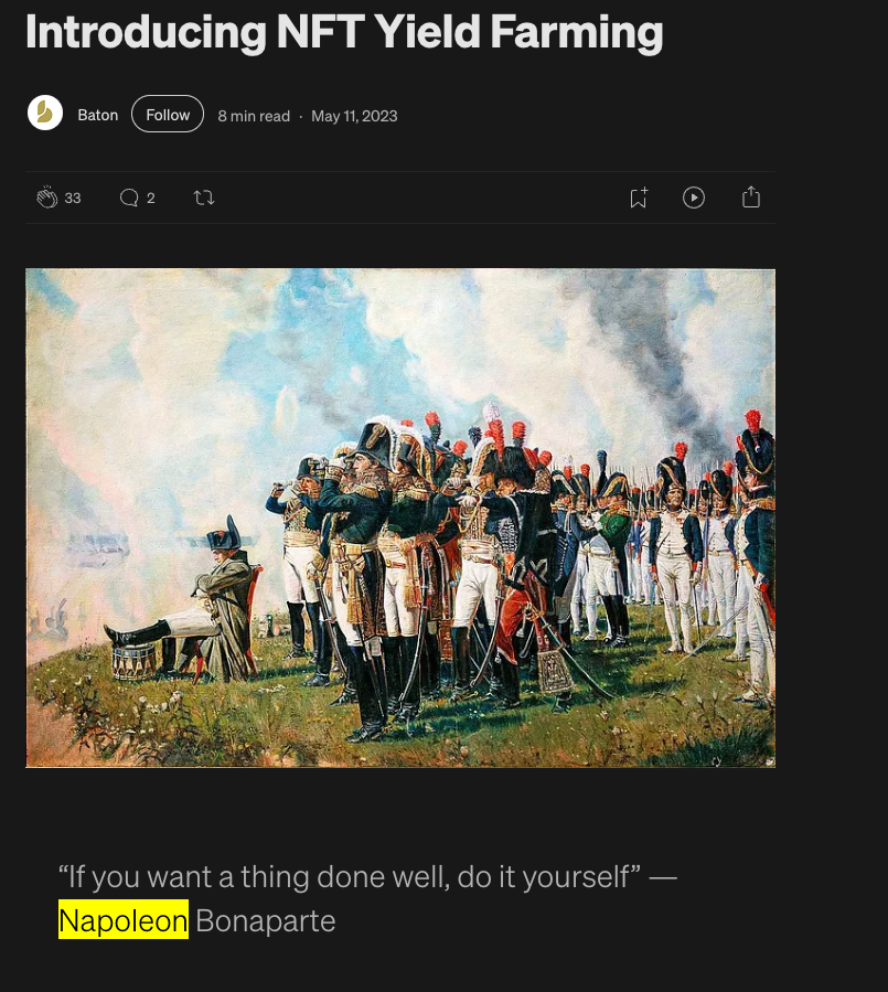 laeseem's tweet photo. GUYS I FOUND THE RIGHT MASCOT OF BATON:
https://t.co/8JFHdZdlKG

So in their previous article from 2023, they mention Napoleon 4 times and only use its images

They used to have Napoleon quotes as their slogan:
https://t.co/xX76nazFq4

NAPOLEON WAS THEIR DEVELOPER HANDLE ASWELL:
https://t.co/XWQiSnsObh