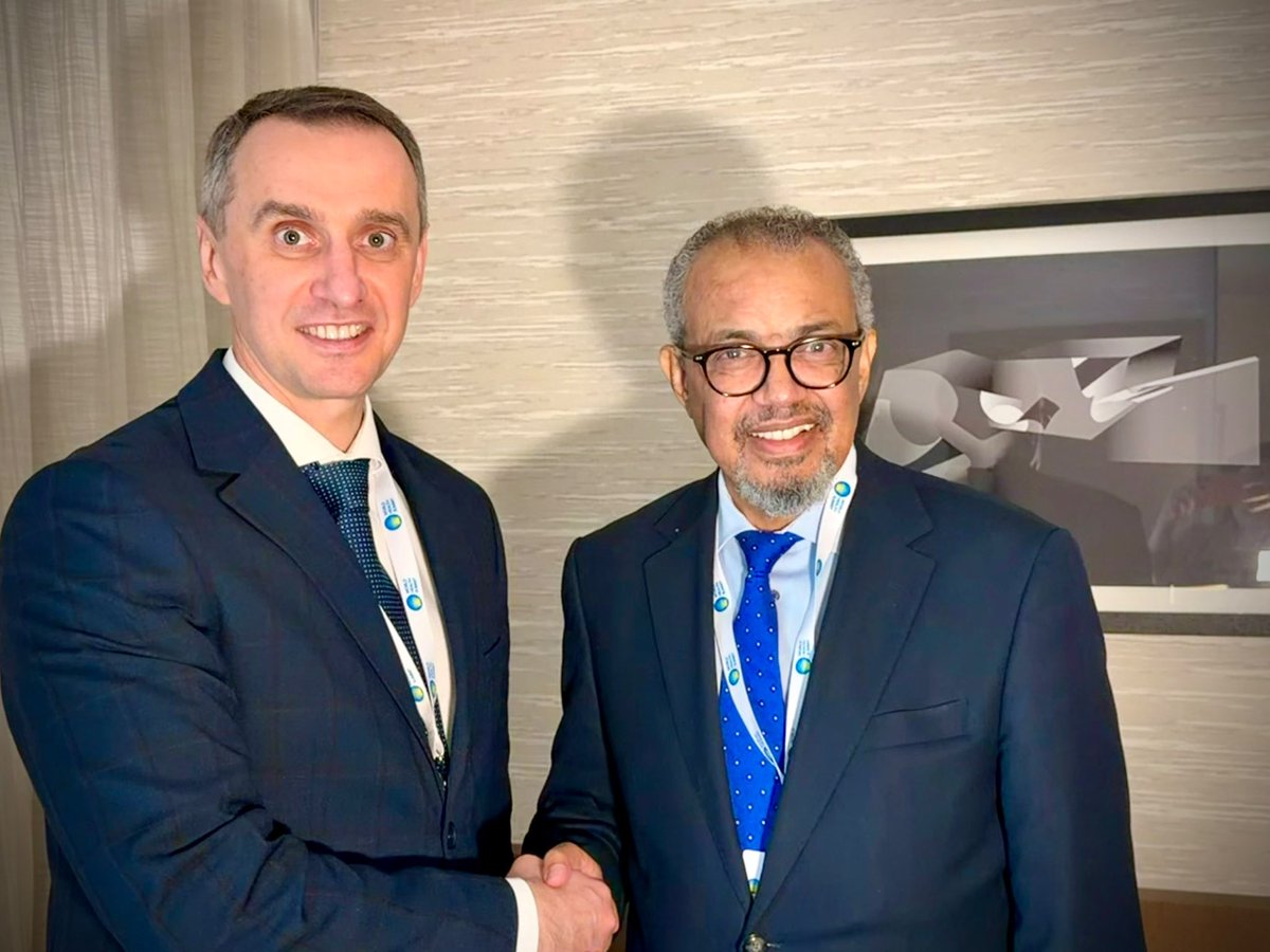 DrTedros's tweet photo. .@Chikwe_I and I just met with Health Minister @ViktorLiashko to discuss the health needs across #Ukraine. The Minister shared his concerns over attacks on health infrastructure, especially on the medicine supply chain, which deprives people of access even to basic medicines. @WHO continues to call for the protection of health care and health facilities everywhere. We will continue to support the delivery of health care in 🇺🇦, and preparedness for another challenging winter with energy disruption to hospitals. #WHS2026