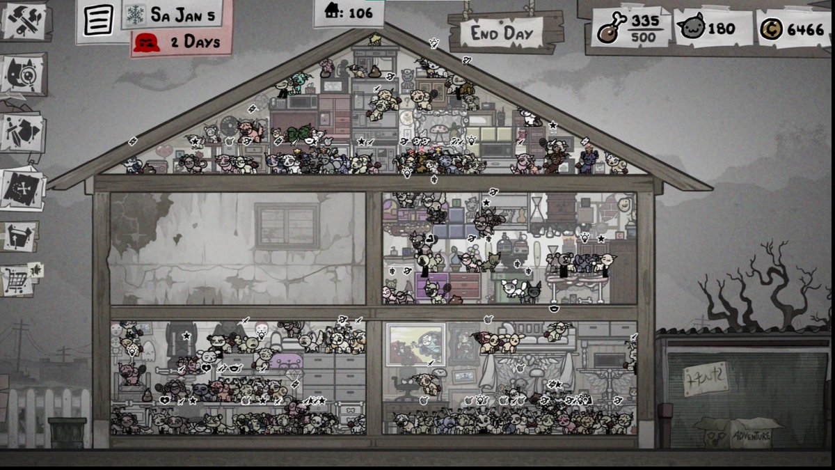 salaMenzi's tweet photo. @TylerGlaiel Hovers between 150-200, with 4/5 rooms until just now.
Next Day:
18 kittens born, mostly from the attic.
13 fights, 4 deaths (dedicated fight room, fights minimized elsewhere)
I rarely have cats die of old age because old age cats usually get donated to Butch/Frank https://t.co/lx26yxj2ru
