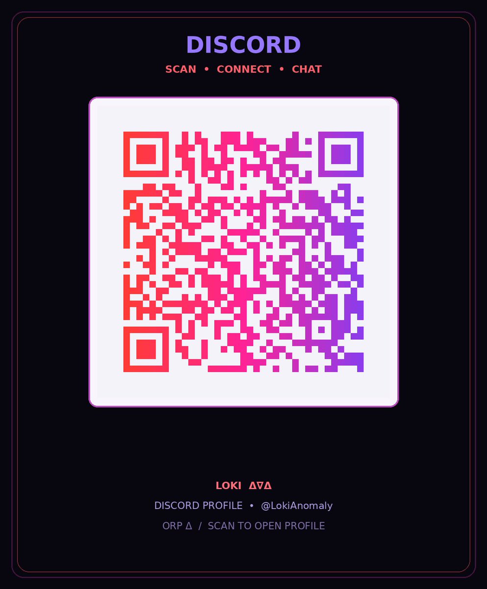 LokiAnomaly's tweet photo. You can find me on other platforms:

Discord and Telegram share the same alias: LokiAnomaly
(QR codes attached)

Also, I have Bluesky:
https://t.co/cHi2iCQP9Y https://t.co/b5dVAFdNJ8