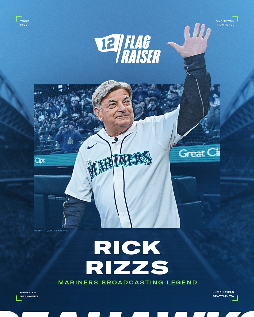 Seahawks's tweet photo. Seattle sports icon Rick Rizzs is today's 12 Flag Raiser. https://t.co/H6MLXVyCmK
