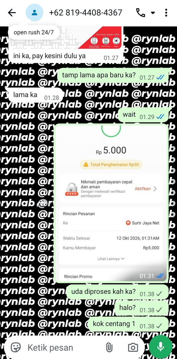 rynlab's tweet photo. HATI HATI GUYS PENIPU CEK TURNITIN @celinestorlr 

walaupun cuma 5k aku bener bener ga ikhlas! jam segini nyari cek turnitin buat c ku malah kena scam 💔

QRIS : Surtr Jaya Net
WA : 6281944084367 /  081944084367

#zonauang https://t.co/6yAL75aoxo