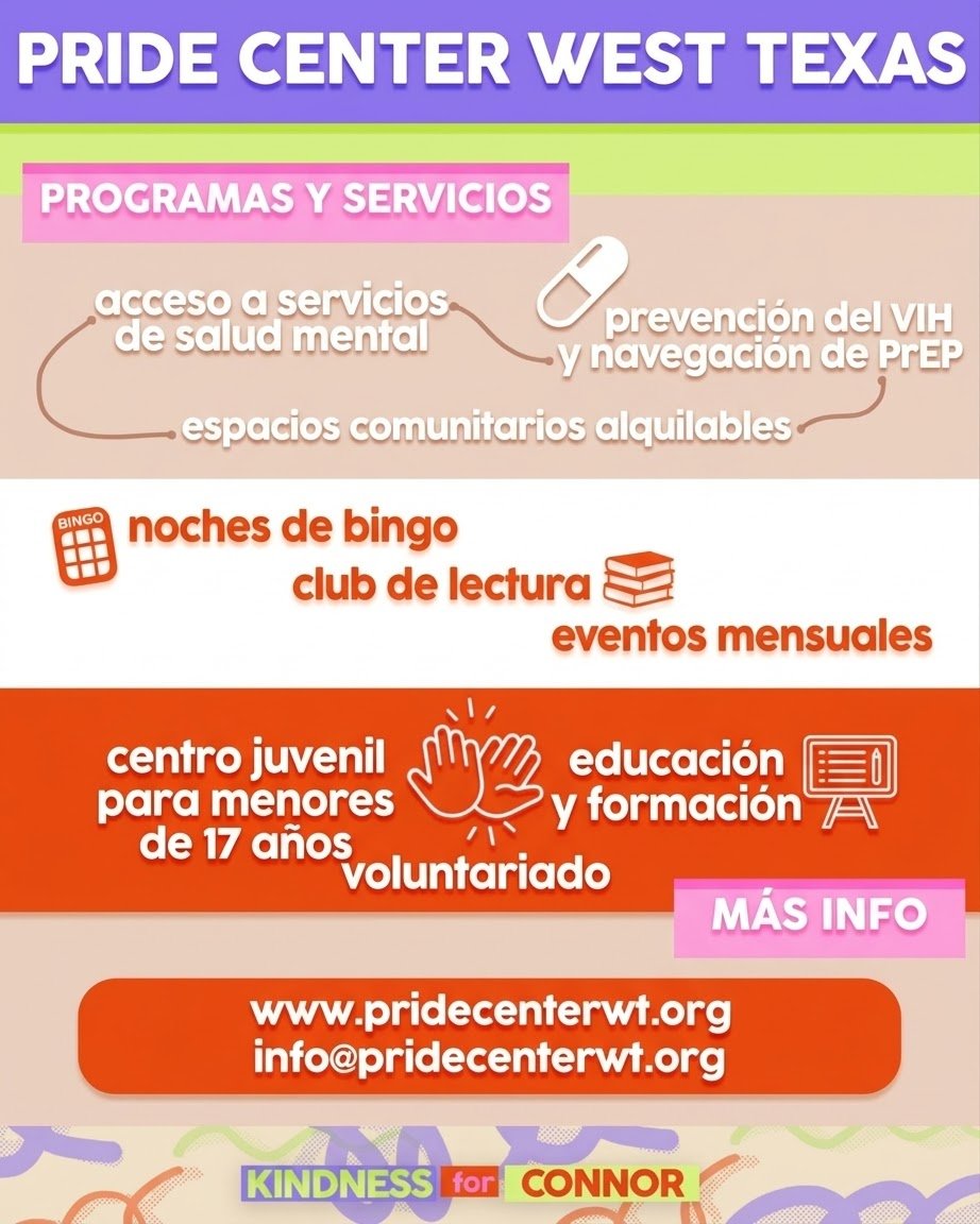 Connorstorriear's tweet photo. En honor al cumpleaños de Connor Storrie, una de las organizaciones que apoyamos es Pride Center West Texas, que mejora la vida de la comunidad LGBTQ+ en el oeste de Texas.

​Lee el mensaje de su director ejecutivo. 

​Doná acá ❤️
https://t.co/EMwMpe7Imj
https://t.co/szkzmaUYPH https://t.co/iMZipTiyLt