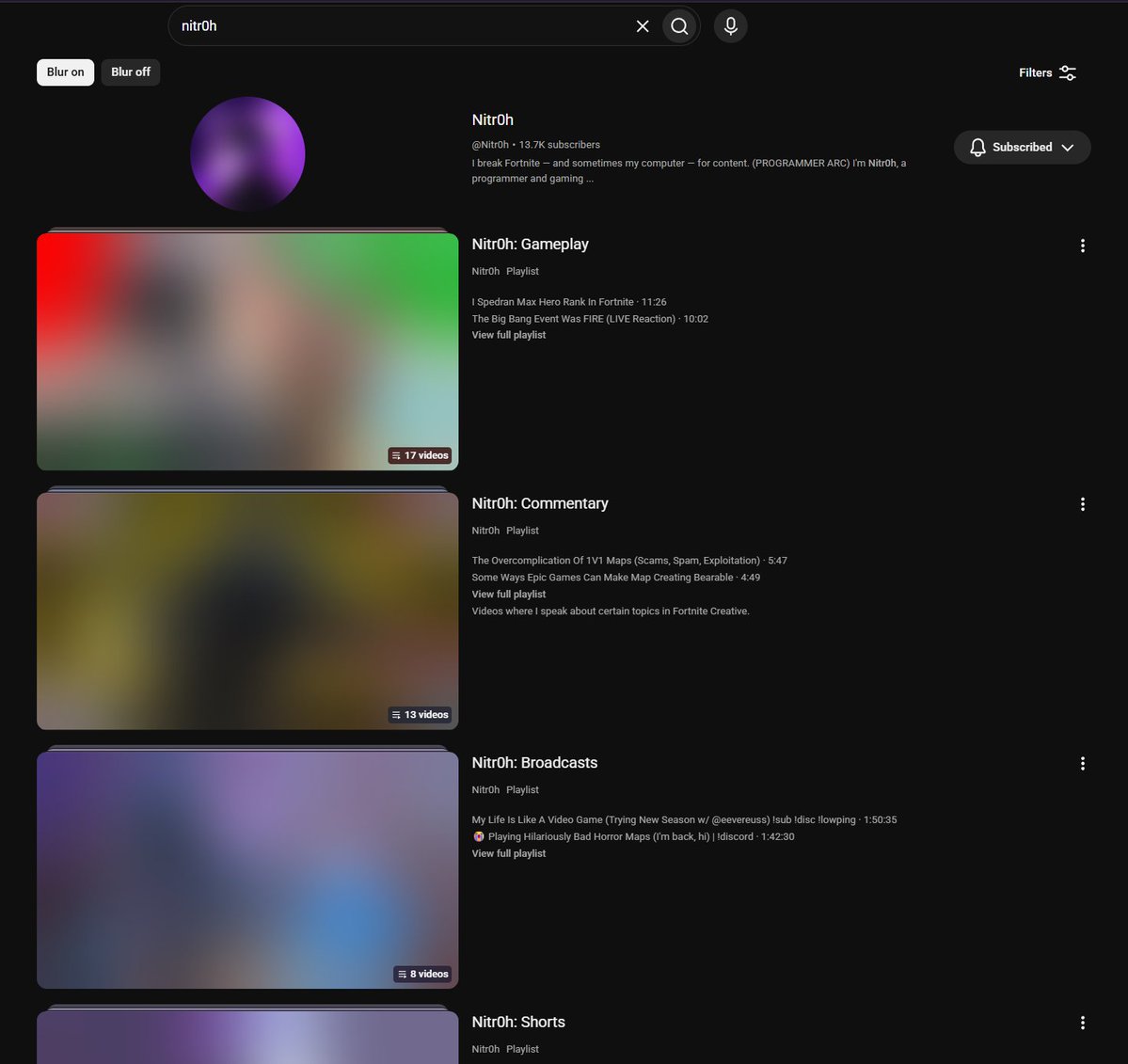 ImNitr0h's tweet photo. Brother, why is my entire channel blurred? I haven't posted in 2 months?? 😭 @TeamYouTube https://t.co/CDzrd8bmwP