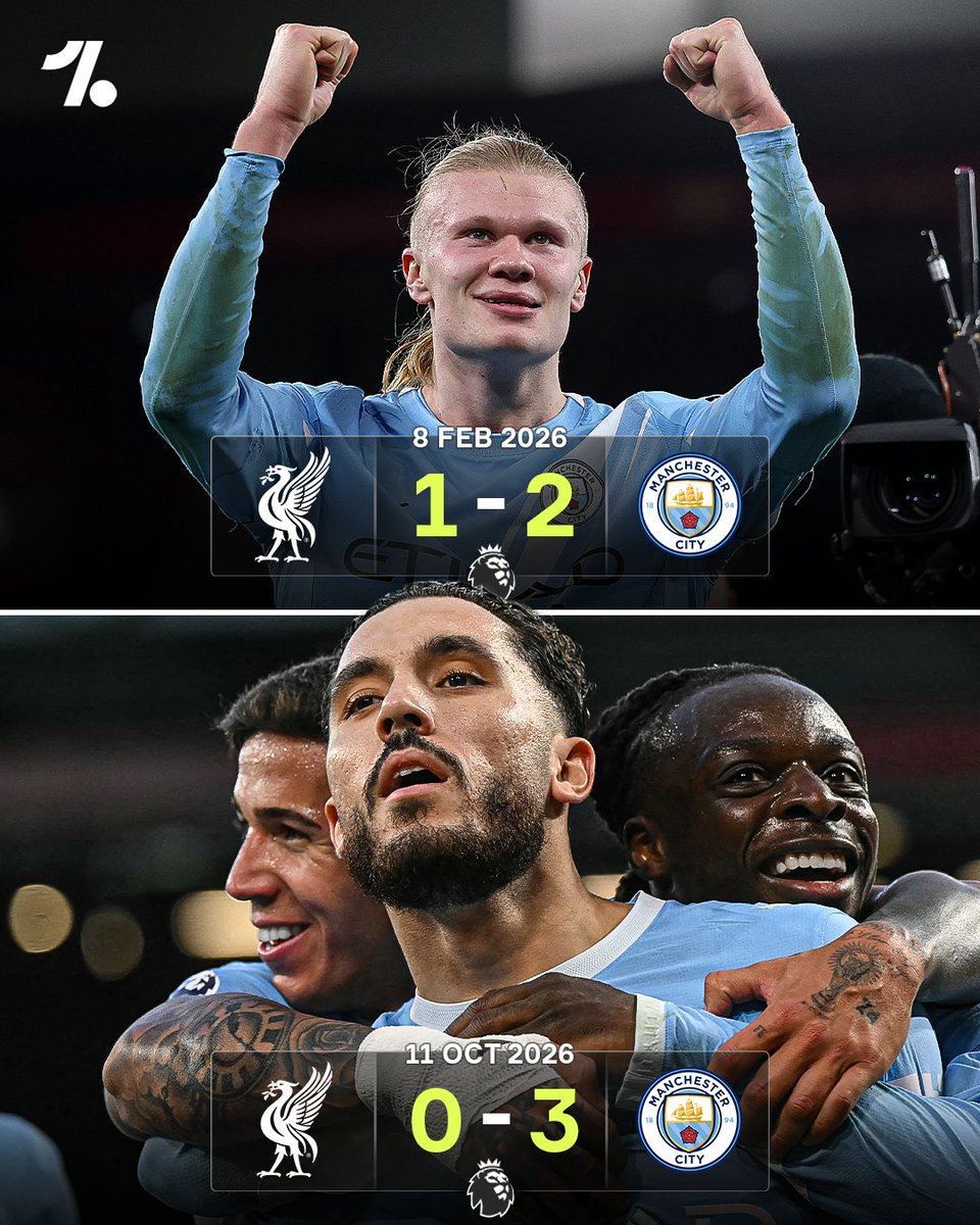 OneFootball's tweet photo. Man City have won back-to-back games at Anfield for the first time since 1953 😯🔵 https://t.co/KY8m1UVTEu