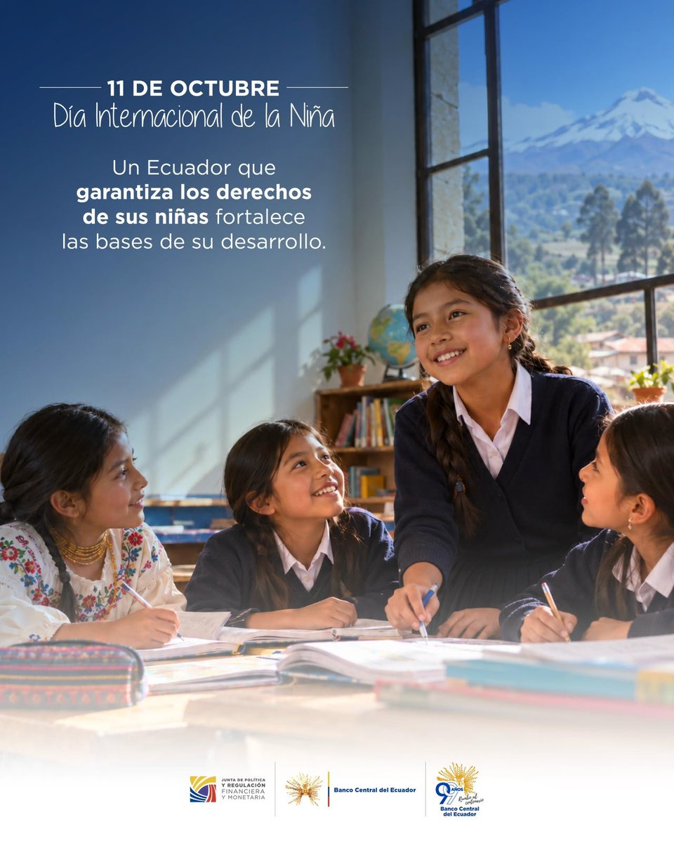 BancoCentral_Ec's tweet photo. 💜 Cada 11 de octubre conmemoramos el Día Internacional de la Niña, una fecha que nos recuerda que impulsar su educación y empoderamiento no solo garantiza sus derechos, sino que también es una inversión clave para el desarrollo económico y la construcción de una sociedad más justa y con más oportunidades.

💡 Desde el Banco Central del Ecuador, promovemos la educación económica y financiera para que las niñas desarrollen habilidades, tomen decisiones informadas y construyan un futuro con autonomía, bienestar y libertad para alcanzar sus metas.