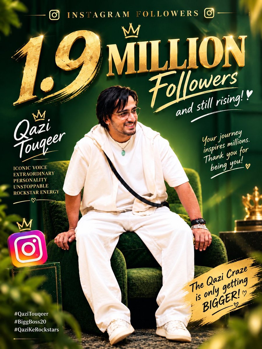 qaziofficialfc's tweet photo. 1.9 MILLION AND STILL RISING! Congratulations, Qazi Touqeer! Your talent, iconic personality, and Rockstar energy continue to win hearts. This milestone is a reflection of the love you’ve earned and the incredible bond you share with your audience. THE QAZI CRAZE IS UNSTOPPABLE

#QaziTouqeer #BiggBoss20 #QaziKeRockstars 

WE FEEL YOUR PAIN QAZI