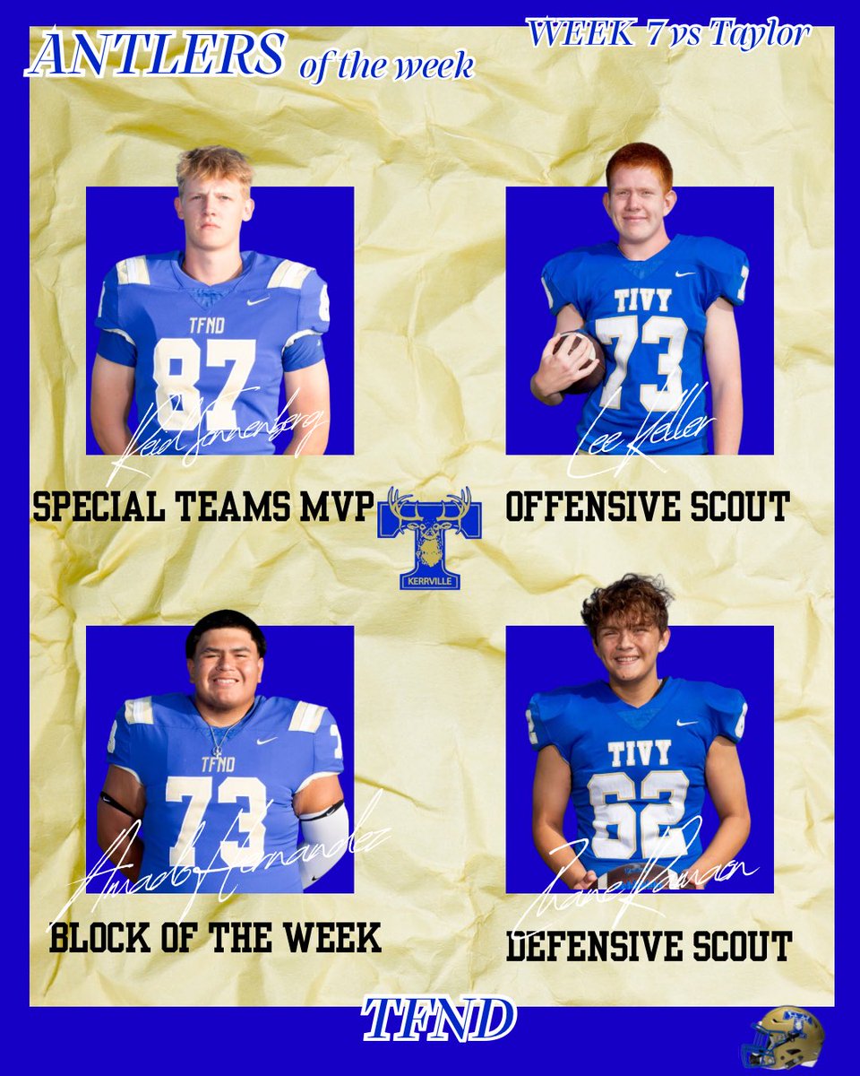 TFNDFootball's tweet photo. Antlers all over the place stepping up the other night in their victory against Taylor! Keep the train rolling! #TFND https://t.co/Nf71MU9ldV