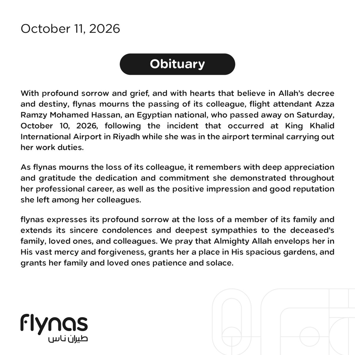 flynas's tweet photo. Obituary https://t.co/aQzv7vBYpo