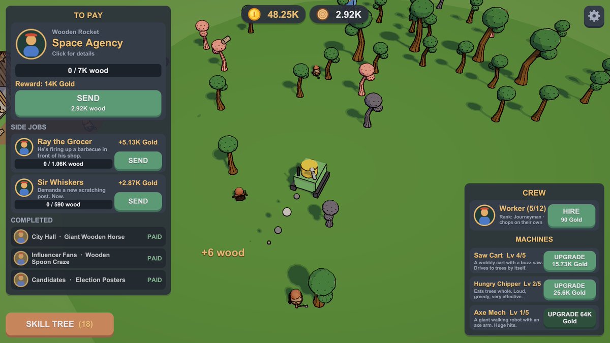 caglarindiedev's tweet photo. 🥔🪓 My new game: you're a potato with an axe.

Your landlord wants rent… in wood. Chop trees, hire potato workers, build crazy machines!

Early build, free in browser. Feedback very welcome 💚
https://t.co/Ox8SQ3Purg

#indiedev #gamedev #incremental #madewithunity https://t.co/2hO4q6KvoX