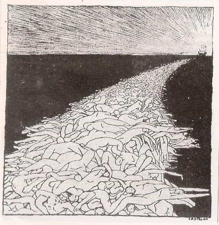 o_meigho's tweet photo. Castelao representou así a Conquista de América e a celebración do 12 de outubro. 
#12O 
#NadaQueCelebrar https://t.co/POZLVj7HcK