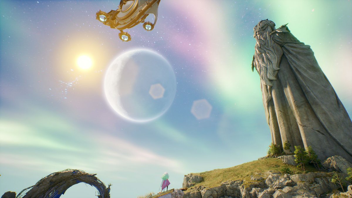 whitecatnyan's tweet photo. ズミオン村で眺める、地上と空の美術品💫
#AION2 #ナナタス旅写真 https://t.co/Pb77QFHs08