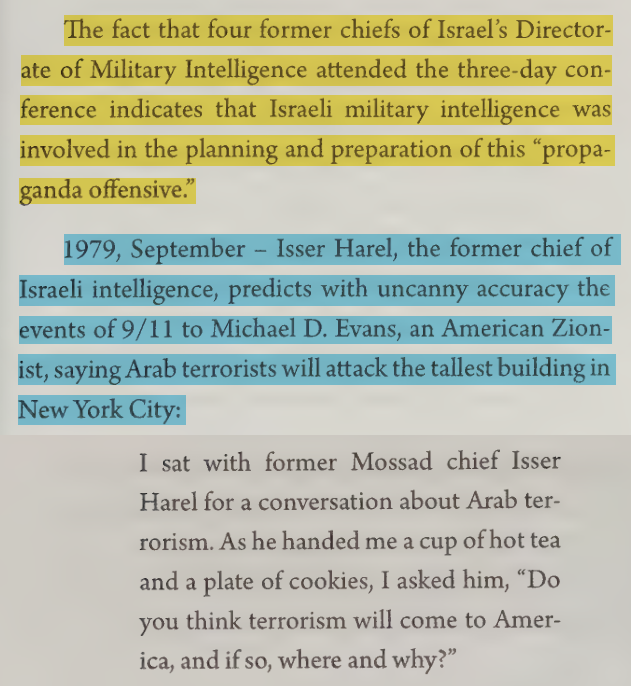 toxictiramisu's tweet photo. In 1979, Nεtαnyαhu's Jonαthαn Institute hosted the Jeruѕαlem Conference, where a new Gladio strategy was set in motion. That same year, former Mo§ad chief Isser Harel predicted Arab tεrrorists would strike NYC's tallest building, describing the 9/11 attacks 22 years in advance. https://t.co/zBFTZpFIvI