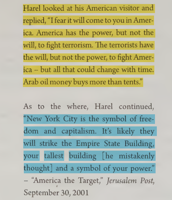 toxictiramisu's tweet photo. In 1979, Nεtαnyαhu's Jonαthαn Institute hosted the Jeruѕαlem Conference, where a new Gladio strategy was set in motion. That same year, former Mo§ad chief Isser Harel predicted Arab tεrrorists would strike NYC's tallest building, describing the 9/11 attacks 22 years in advance. https://t.co/zBFTZpFIvI