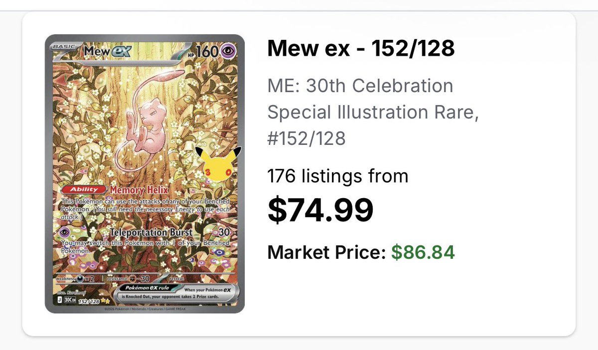 Nerd_Gasms's tweet photo. LTT:

30th Mew EX for 30th Magikarp Classic Collection

🔁 Retweets are Appreciated 🔁 https://t.co/UffSHJEumg
