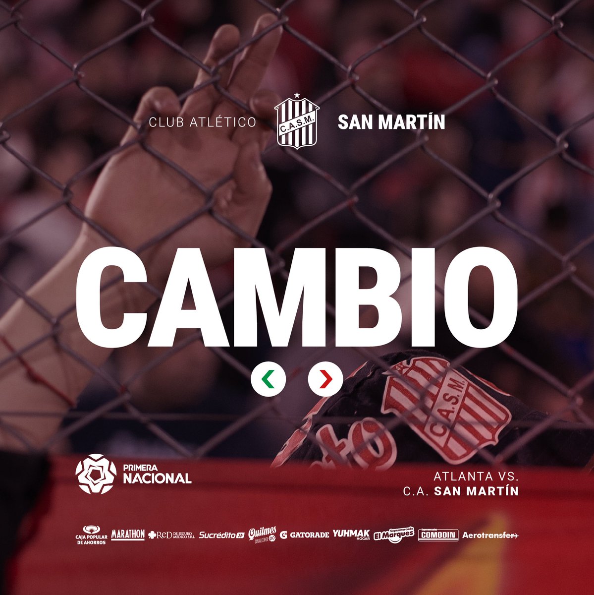 CASMOficial's tweet photo. 🔴⚪️ #PrimeraNacional

🔄 Cambio en San Martín

🔺 Alan Cisnero
🔻 Agustín Graneros

Atlanta 0 - 0 San Martín

⚽️ #VamosCiudadela https://t.co/zWFUS3p7Lo